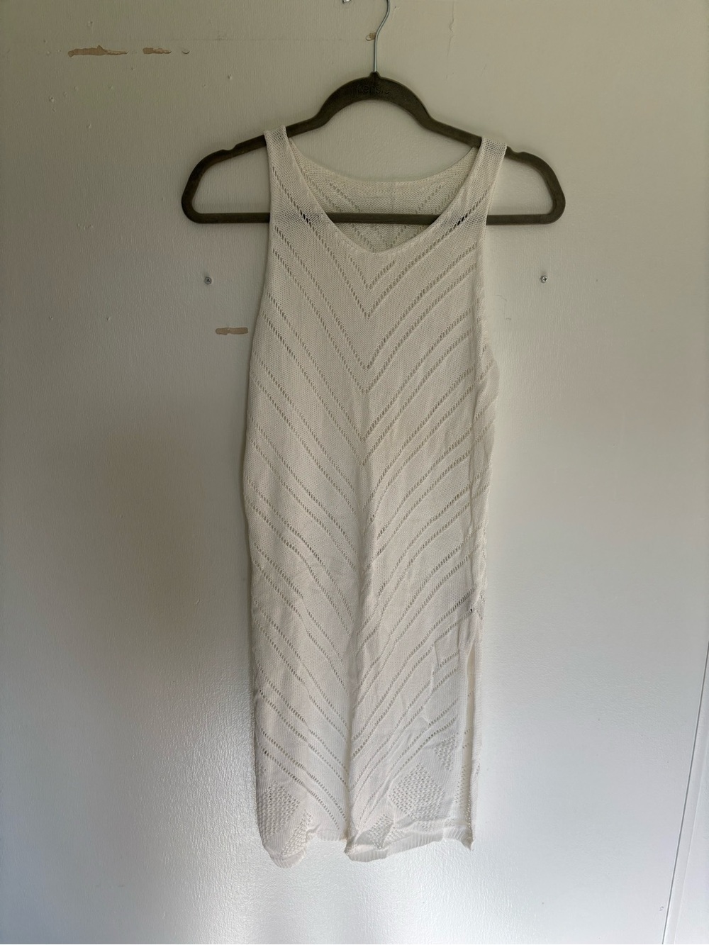 Sleeveless White Knit Tank Swim Cover up Dress